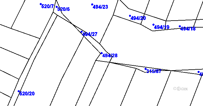 Parcela st. 494/28 v KÚ Tatiná, Katastrální mapa