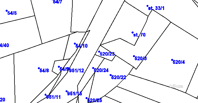 Parcela st. 520/23 v KÚ Tatiná, Katastrální mapa