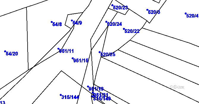 Parcela st. 520/25 v KÚ Tatiná, Katastrální mapa