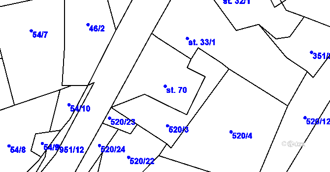 Parcela st. 70 v KÚ Tatiná, Katastrální mapa