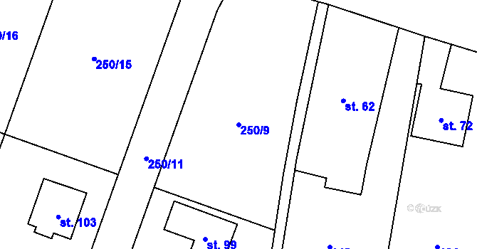 Parcela st. 250/9 v KÚ Tatiná, Katastrální mapa