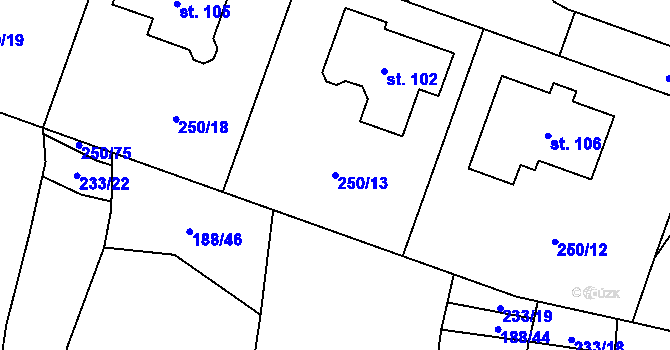Parcela st. 250/13 v KÚ Tatiná, Katastrální mapa