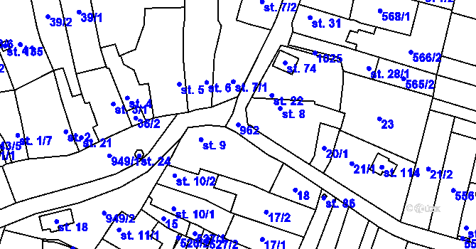 Parcela st. 962 v KÚ Tatiná, Katastrální mapa
