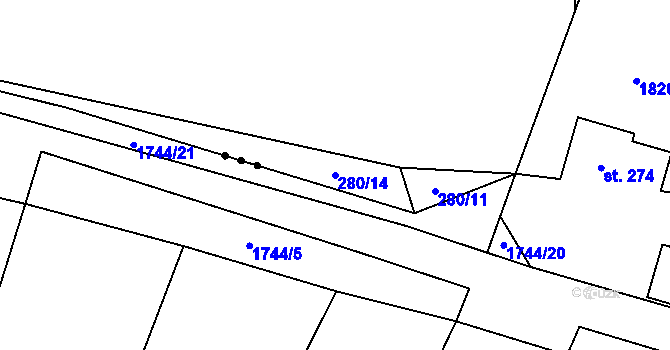Parcela st. 280/14 v KÚ Tatiná, Katastrální mapa
