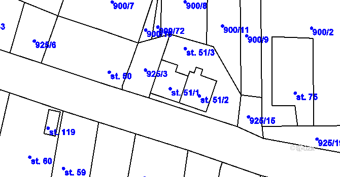 Parcela st. 51/1 v KÚ Tatiná, Katastrální mapa