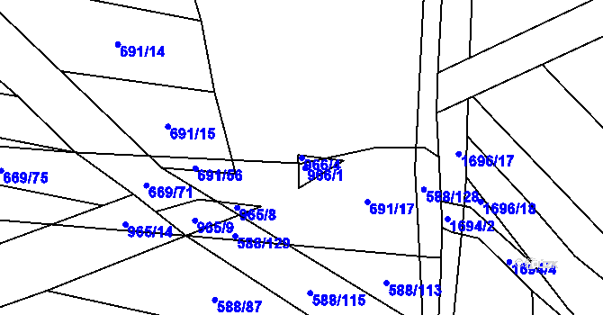 Parcela st. 966/4 v KÚ Tatiná, Katastrální mapa