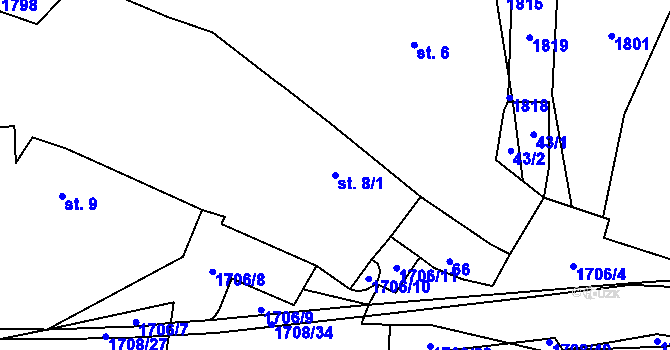 Parcela st. 8/1 v KÚ Žilov, Katastrální mapa