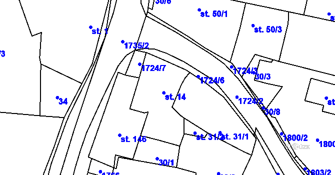 Parcela st. 14 v KÚ Žilov, Katastrální mapa
