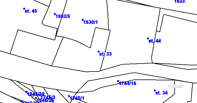 Parcela st. 33 v KÚ Žilov, Katastrální mapa