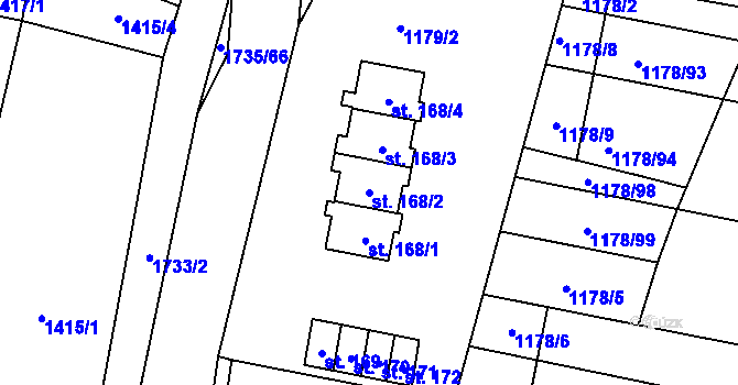 Parcela st. 168/2 v KÚ Žilov, Katastrální mapa