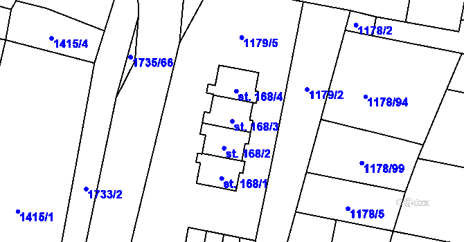 Parcela st. 168/3 v KÚ Žilov, Katastrální mapa