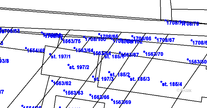 Parcela st. 185/1 v KÚ Žilov, Katastrální mapa
