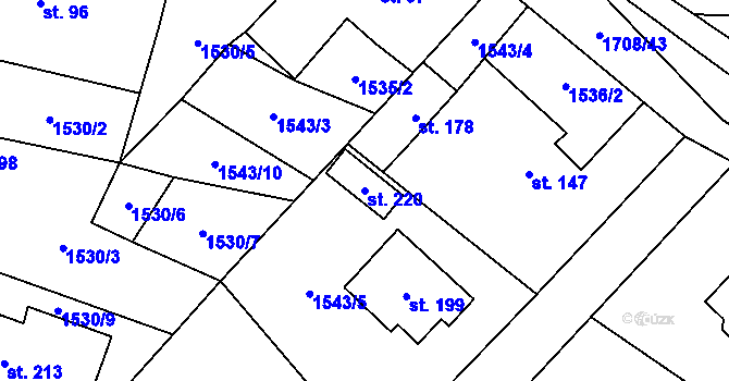 Parcela st. 220 v KÚ Žilov, Katastrální mapa
