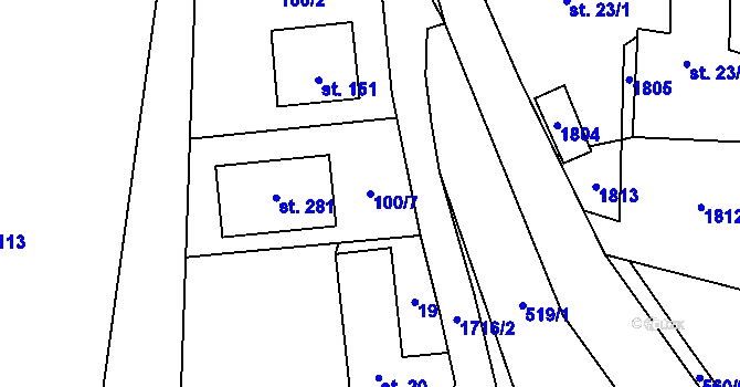 Parcela st. 100/7 v KÚ Žilov, Katastrální mapa