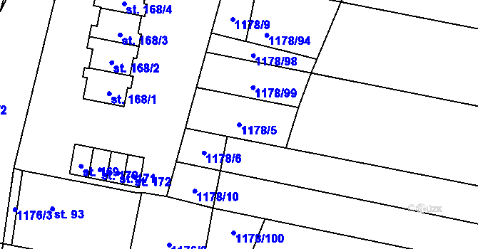 Parcela st. 1178/5 v KÚ Žilov, Katastrální mapa