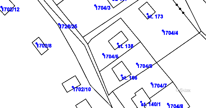 Parcela st. 1704/6 v KÚ Žilov, Katastrální mapa