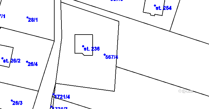 Parcela st. 567/4 v KÚ Žilov, Katastrální mapa