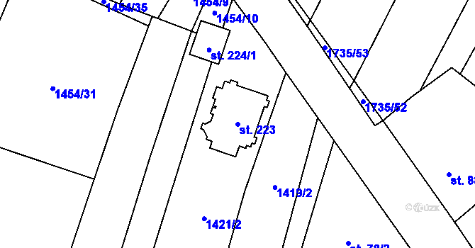 Parcela st. 223 v KÚ Žilov, Katastrální mapa