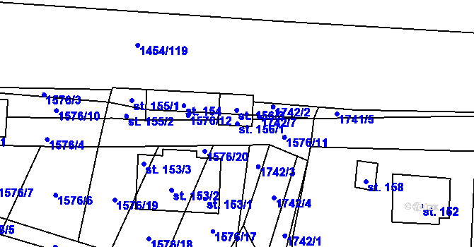 Parcela st. 156/1 v KÚ Žilov, Katastrální mapa