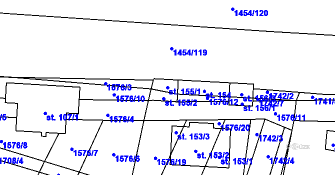 Parcela st. 155/1 v KÚ Žilov, Katastrální mapa