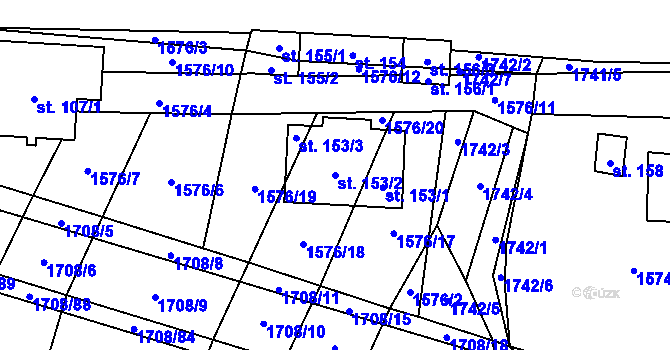 Parcela st. 153/2 v KÚ Žilov, Katastrální mapa