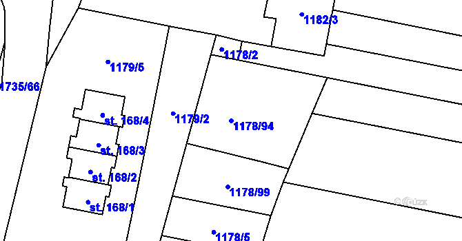 Parcela st. 1178/94 v KÚ Žilov, Katastrální mapa