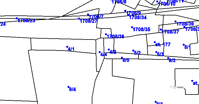 Parcela st. 4/4 v KÚ Žilov, Katastrální mapa