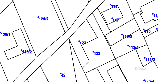 Parcela st. 123 v KÚ Žimrovice, Katastrální mapa