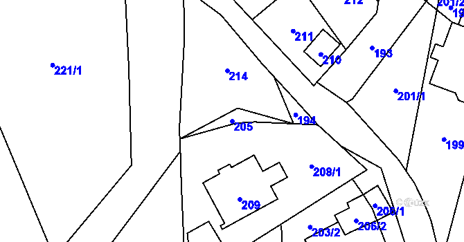 Parcela st. 205 v KÚ Žimrovice, Katastrální mapa