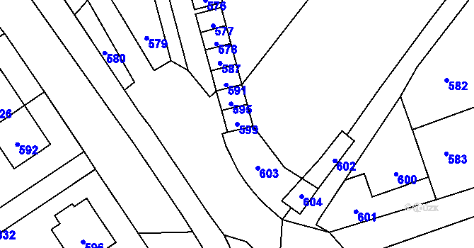 Parcela st. 599 v KÚ Žimrovice, Katastrální mapa