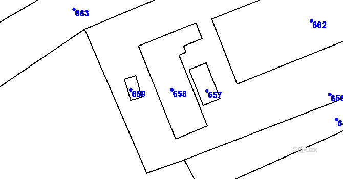 Parcela st. 658 v KÚ Žimrovice, Katastrální mapa
