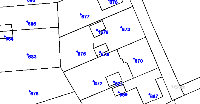 Parcela st. 674 v KÚ Žimrovice, Katastrální mapa