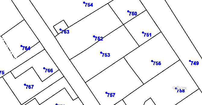 Parcela st. 753 v KÚ Žimrovice, Katastrální mapa
