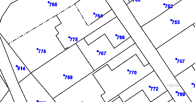 Parcela st. 767 v KÚ Žimrovice, Katastrální mapa