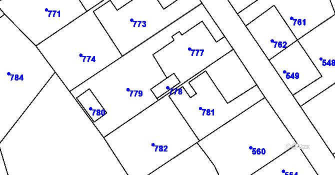 Parcela st. 778 v KÚ Žimrovice, Katastrální mapa
