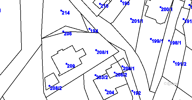Parcela st. 208/1 v KÚ Žimrovice, Katastrální mapa