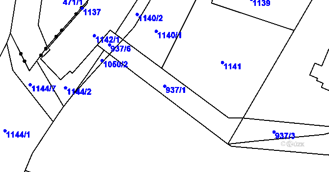 Parcela st. 937/1 v KÚ Žimrovice, Katastrální mapa
