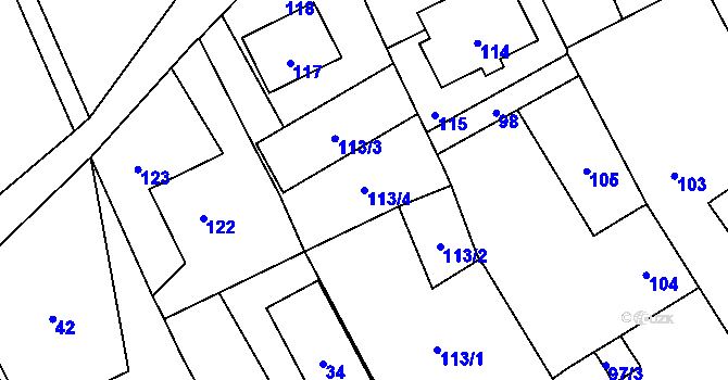Parcela st. 113/4 v KÚ Žimrovice, Katastrální mapa