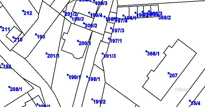 Parcela st. 191/3 v KÚ Žimrovice, Katastrální mapa