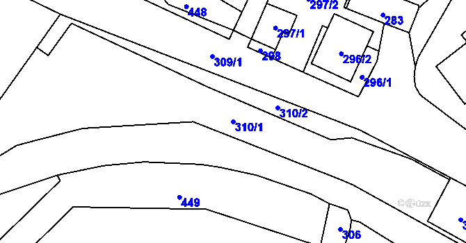 Parcela st. 310/1 v KÚ Žimrovice, Katastrální mapa