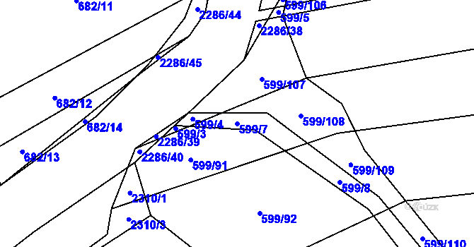 Parcela st. 599/7 v KÚ Bečice, Katastrální mapa