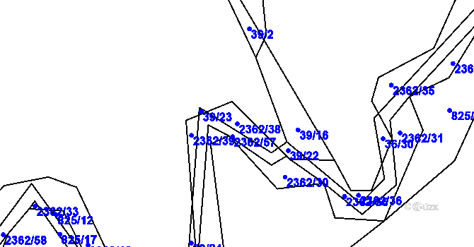 Parcela st. 2362/38 v KÚ Bečice, Katastrální mapa
