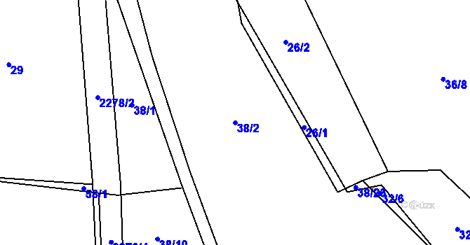 Parcela st. 38/2 v KÚ Bečice, Katastrální mapa
