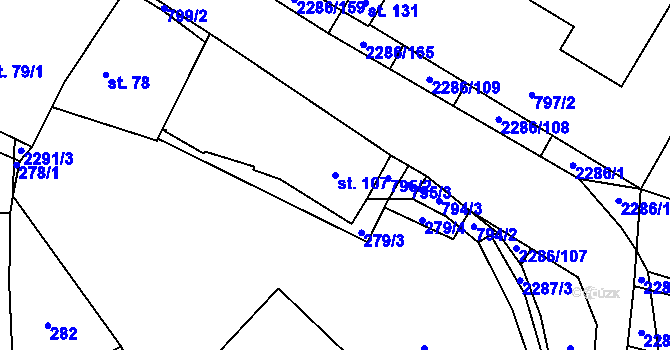 Parcela st. 107 v KÚ Bečice, Katastrální mapa