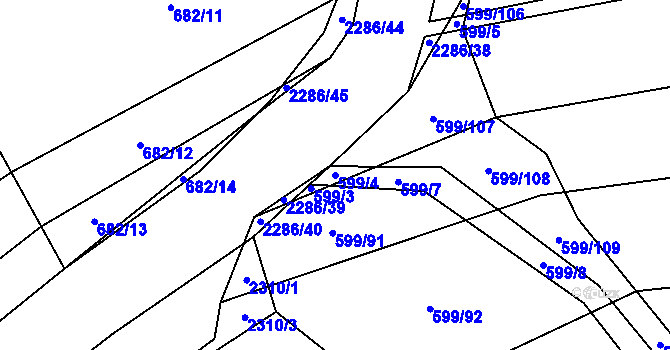 Parcela st. 599/4 v KÚ Bečice, Katastrální mapa
