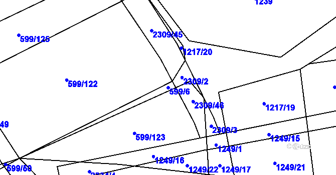Parcela st. 599/6 v KÚ Bečice, Katastrální mapa