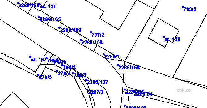 Parcela st. 2286/1 v KÚ Bečice, Katastrální mapa