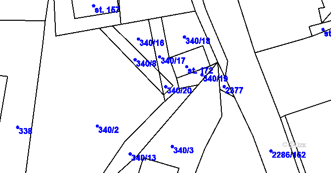 Parcela st. 340/20 v KÚ Bečice, Katastrální mapa