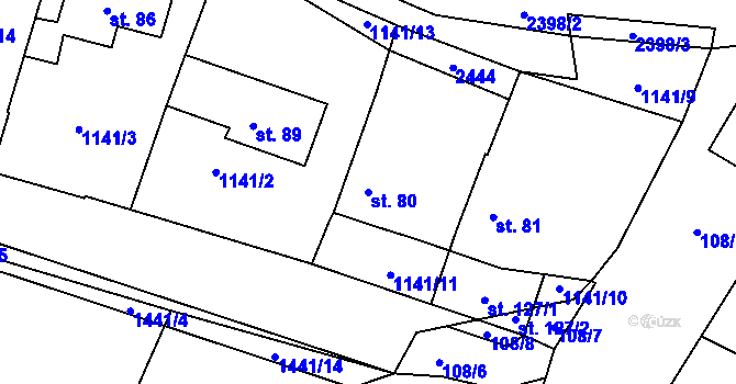 Parcela st. 80 v KÚ Hartmanice u Žimutic, Katastrální mapa