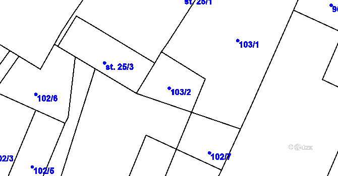 Parcela st. 103/2 v KÚ Hartmanice u Žimutic, Katastrální mapa